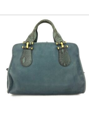 Authentic GUCCI Blue/Green Nubuck Leather Tote Satchel Bag